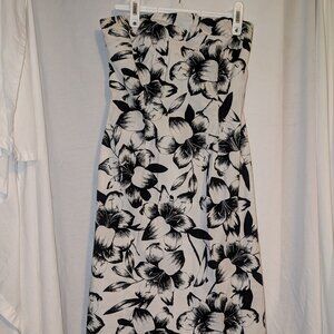 The Limited, a-line strapless dress, white with bold black floral pattern 8